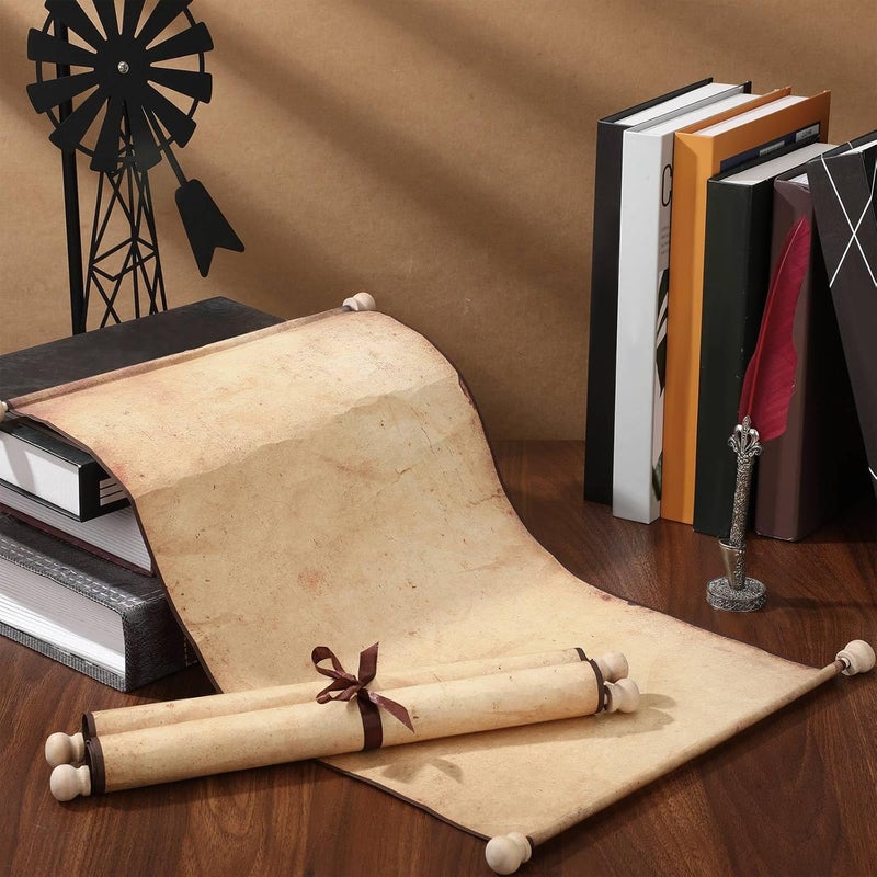 Epakh 2 Pack Blank Paper Scrolls Wrapped on Wood Rod for Writing, Drawing, Calligraphy, Wedding Vows, Cosplay Prop, Renaissance Festivals, Tabletop Role Playing Game(Old Color) - Image 2